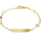 Gouden kinder/peuter naamplaat armbandje fantasie schakeltje roze hartje 11-13 cm.