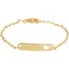 Gouden kinder naamplaat graveer armbandje met hartje in de plaat.