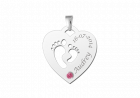 Zilveren hart met voetjes en geboorte steen, met naam en datum gravure.