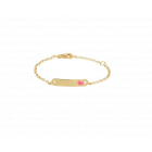 Gouden baby naamplaat armbandje roze hartje 9 tot 11 cm