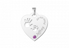 Zilveren hart hanger met handjes, geboortesteen en gravure