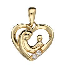 Lovenotes gouden hart hanger moeder met kindje en 2 zirkonia's 