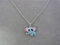 Zilveren kinderkettinkje met blauw roze olifantje, Dumbo.
