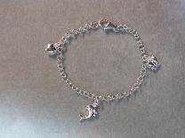 Bedelarmband zilver,  hart, dolfijn, vlinder, 15 cm
