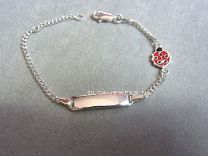 Zilveren naamplaat armbandje, lieveheersbeestje 13 tot 15 cm