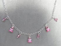 Bedel collier met 3 roze beertjes en kraaltjes