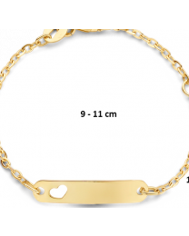 9 krt baby naamplaat armband, hartje 9-11 cm